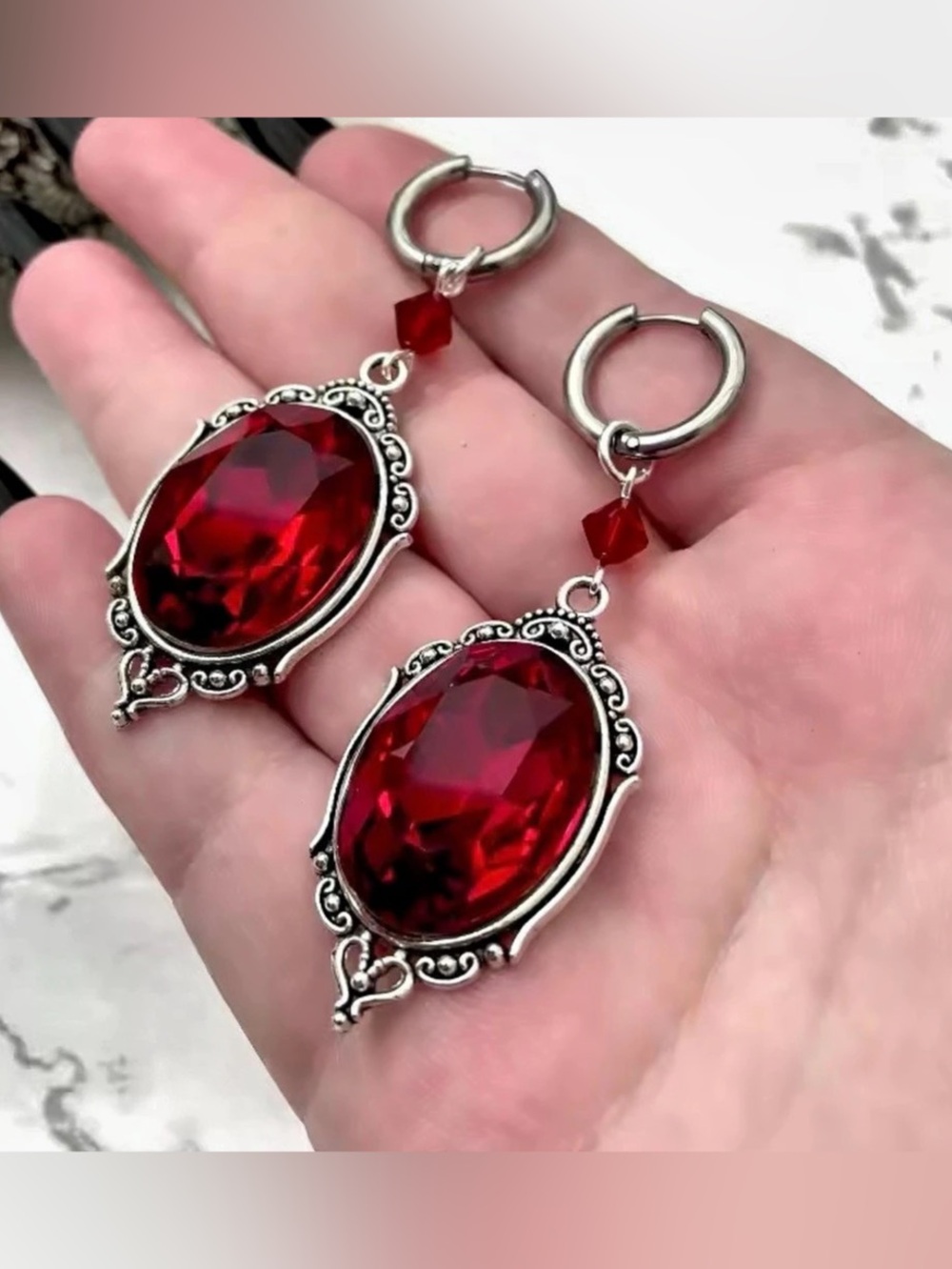 New Red Gemstone Drop Earrings